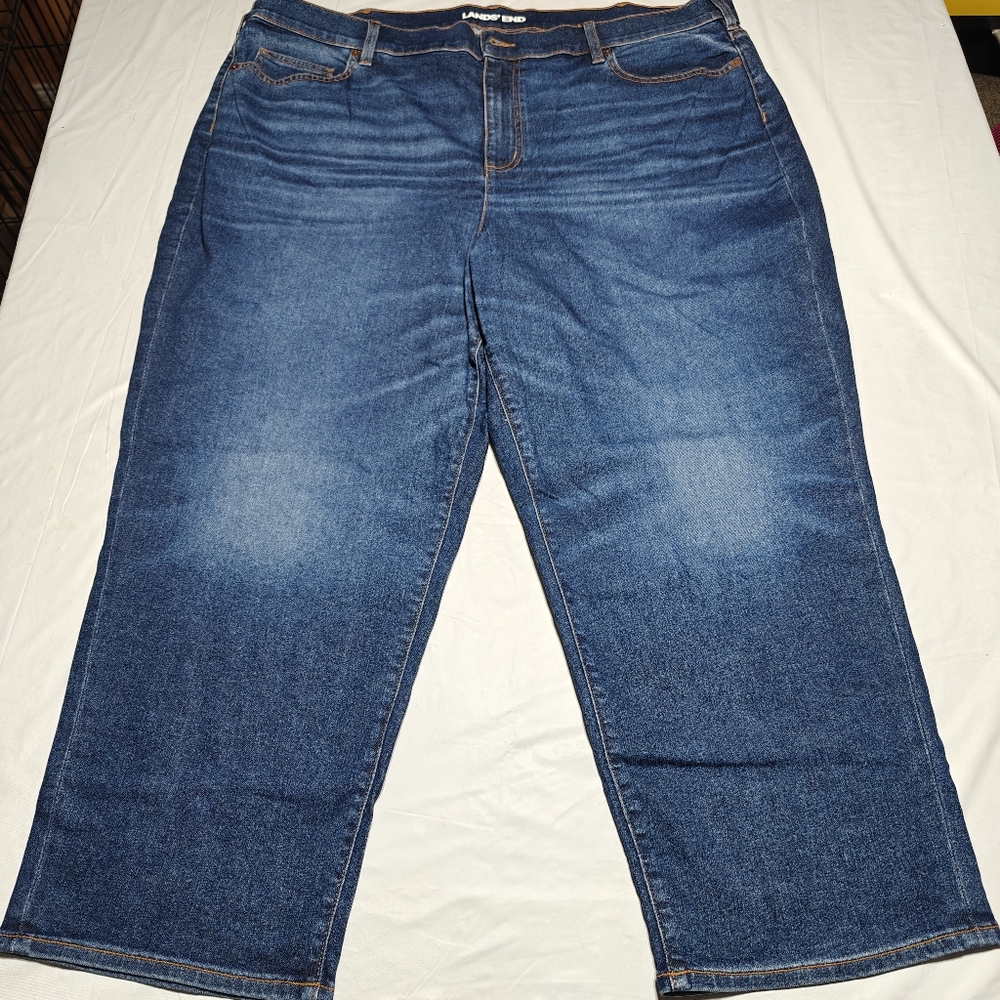 New Lands' End Women's High Waisted Straight Leg Ankle Length Blue Jeans